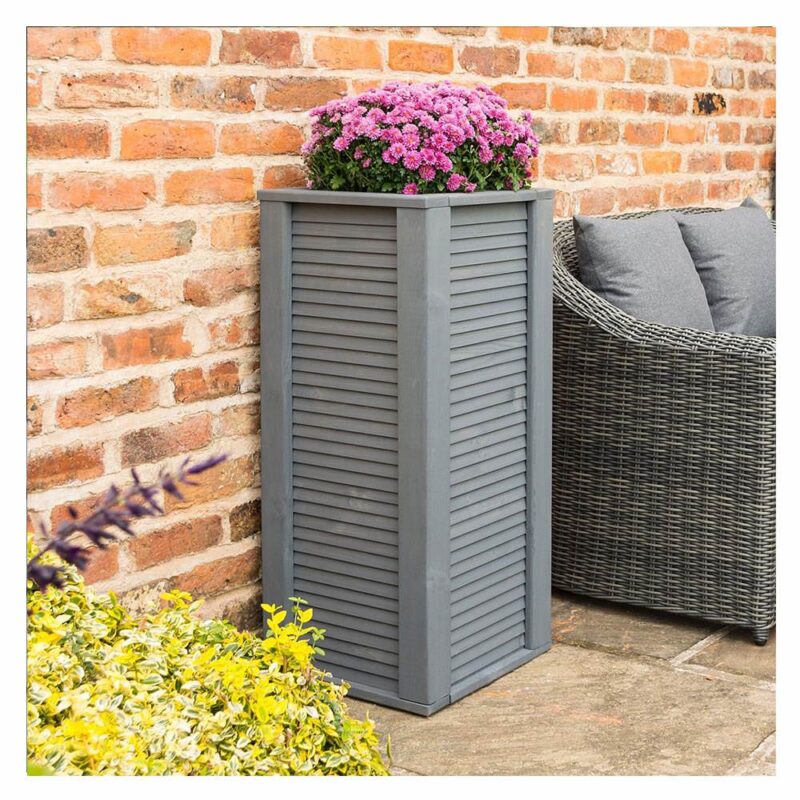 Palermo Slatted Design Tall Planter Painted Grey