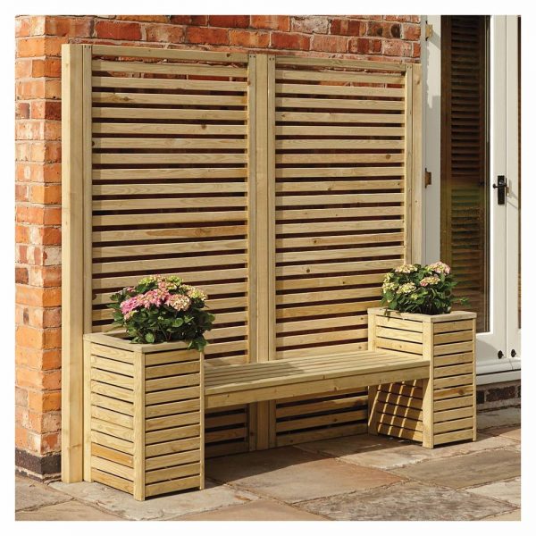 Garden Creations Bench Seat with Planters and Screens Pure Garden