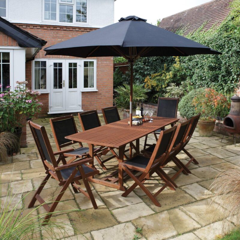 Bali 10 Piece Wooden Garden Table & Chair Set for 8