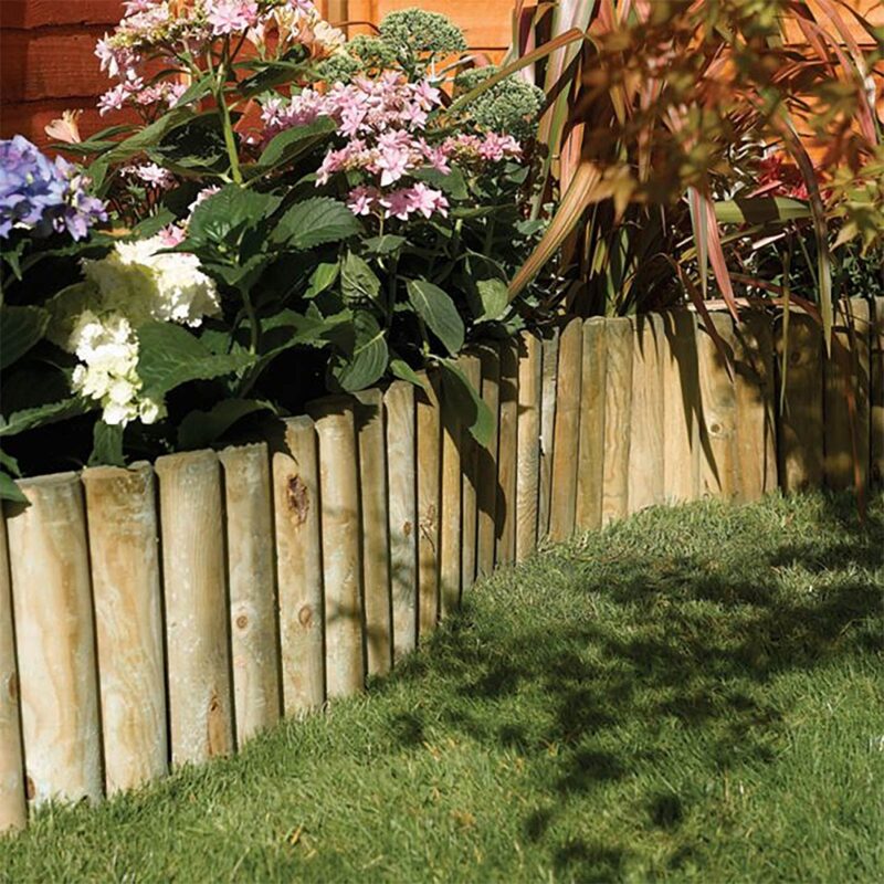 Rowlinson Easy Fix Wooden Spiked Border Roll (Pack of 2) - Garden Lawn Edging