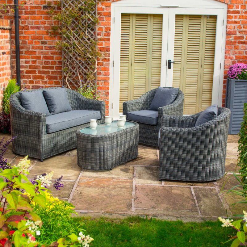 Bunbury Rattan Grey Weave Patio Garden Conservatory Sofa Table Chair Set