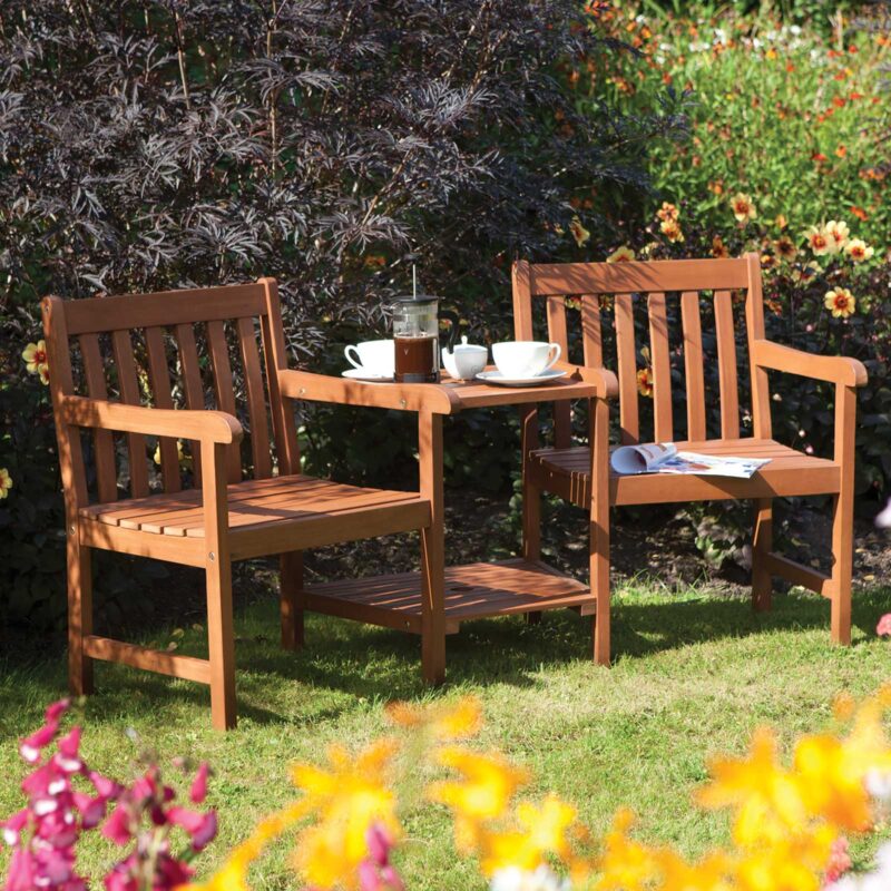 Rowlinson Hampton Outdoor Companion Love Seat - Wooden Garden Chairs & Table