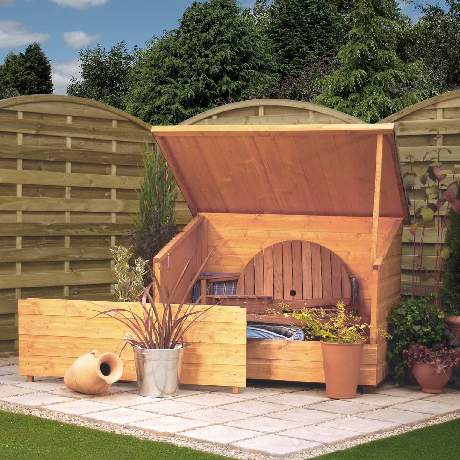 Rowlinson Shiplap Wooden Garden Chest Outdoor Tool Furniture Storage 