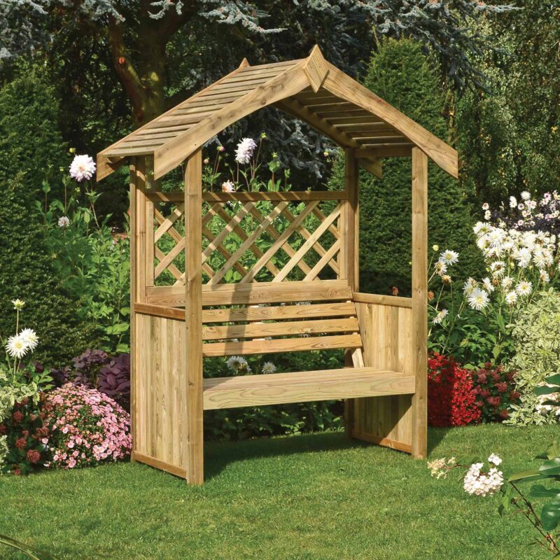 Rowlinson Salisbury Traditional Wooden Garden Arbour - Outdoor Seat with Trellis