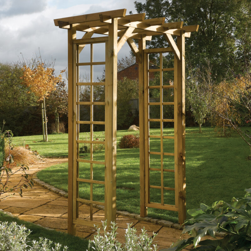 Wooden Pressure Treated Garden Square Top Arch, Trellis