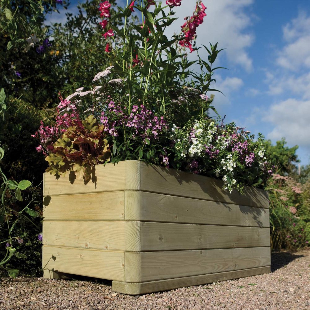 Rowlinson Marberry Rectangular Wooden Planter - Outdoor Raised Garden Flower Bed - Image 2