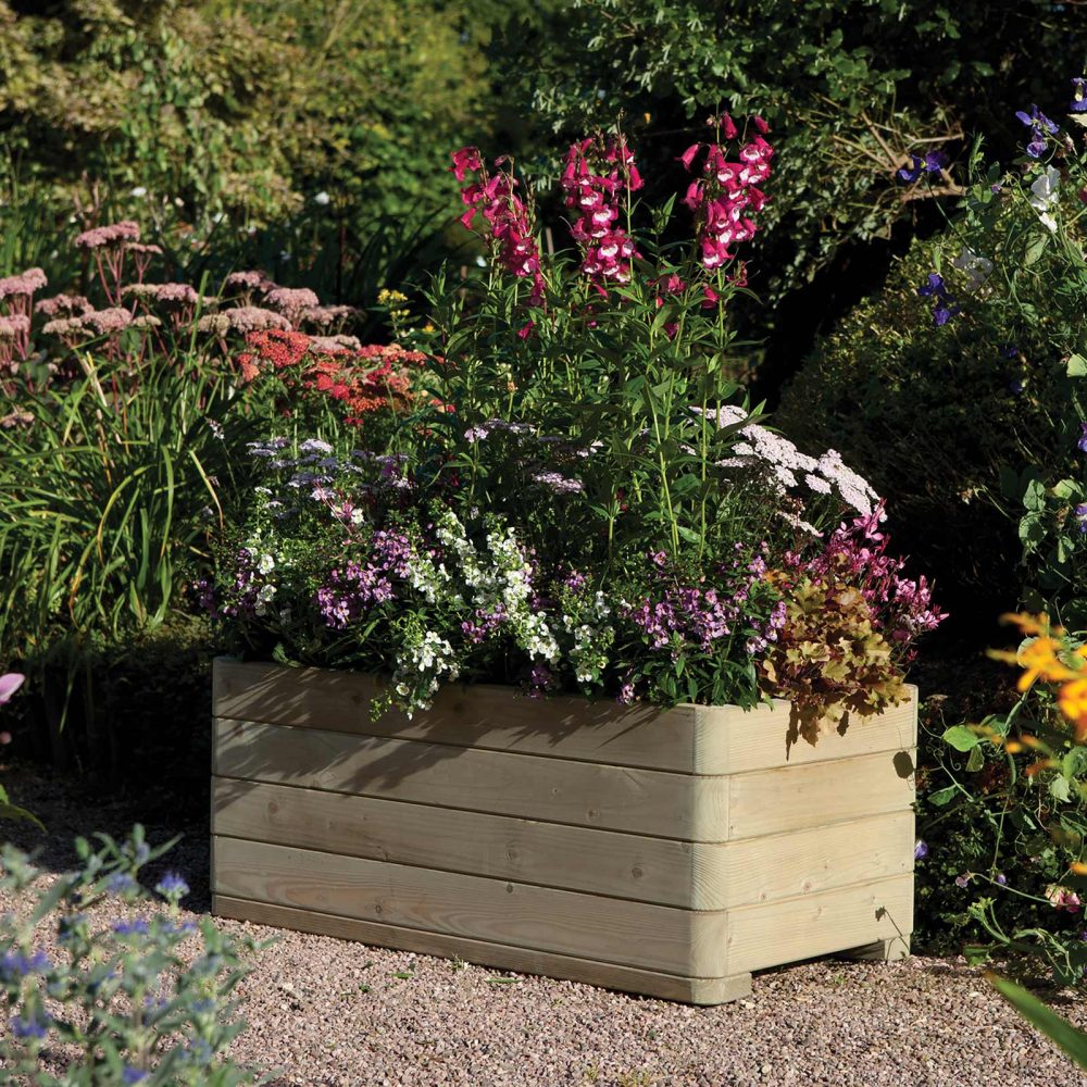 Rowlinson Marberry Rectangular Wooden Planter - Outdoor Raised Garden Flower Bed