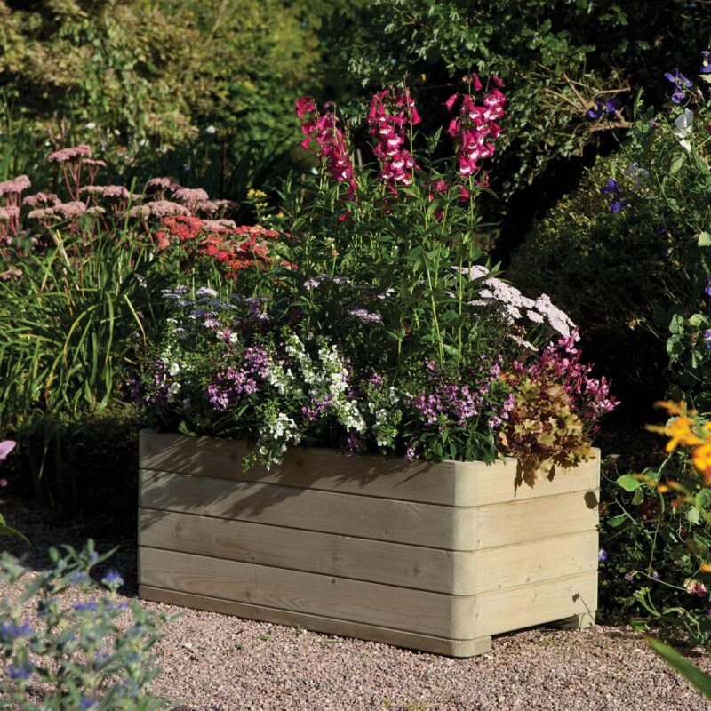 Rowlinson Marberry Rectangular Wooden Planter - Outdoor Raised Garden Flower Bed
