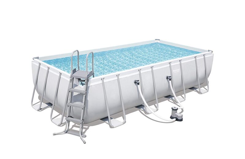 Bestway 18Ft Power Steel Rectangular Frame Pool Set Swimming Ladder Pump Cover