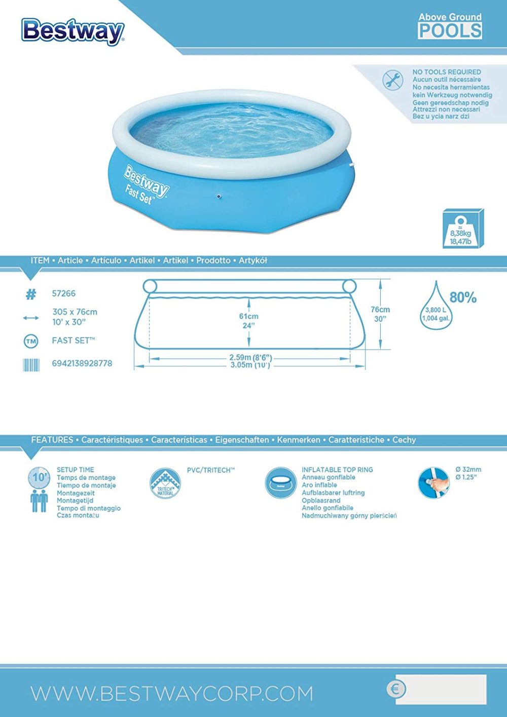 Bestway 10'X30" Fast Set Pool Swimming Pool Outdoor Garden Pool - Image 4