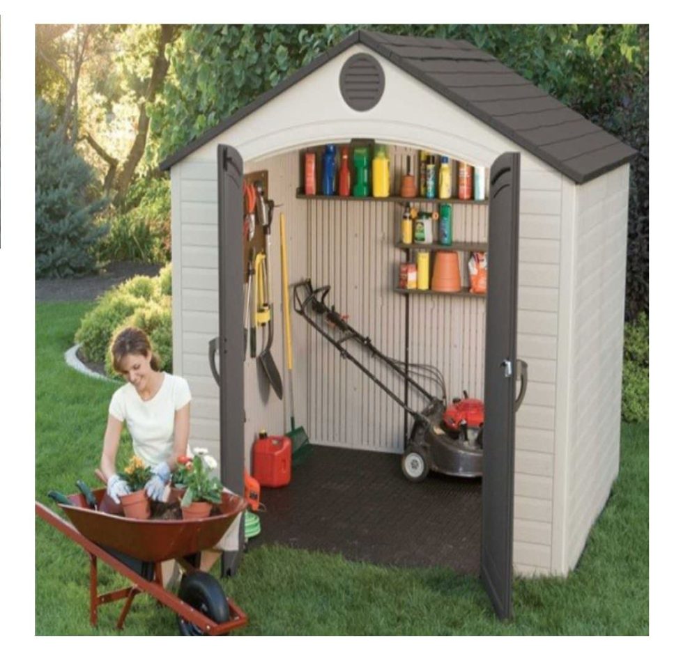 Lifetime Special Edition 8x7.5 Heavy Duty Plastic Shed Tan and Brown Apex Roof - Image 2