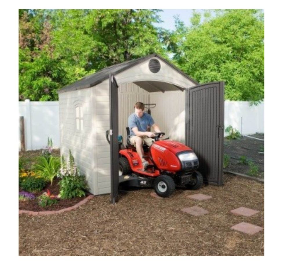 Lifetime Special Edition 8x7.5 Heavy Duty Plastic Shed Tan and Brown Apex Roof - Image 5