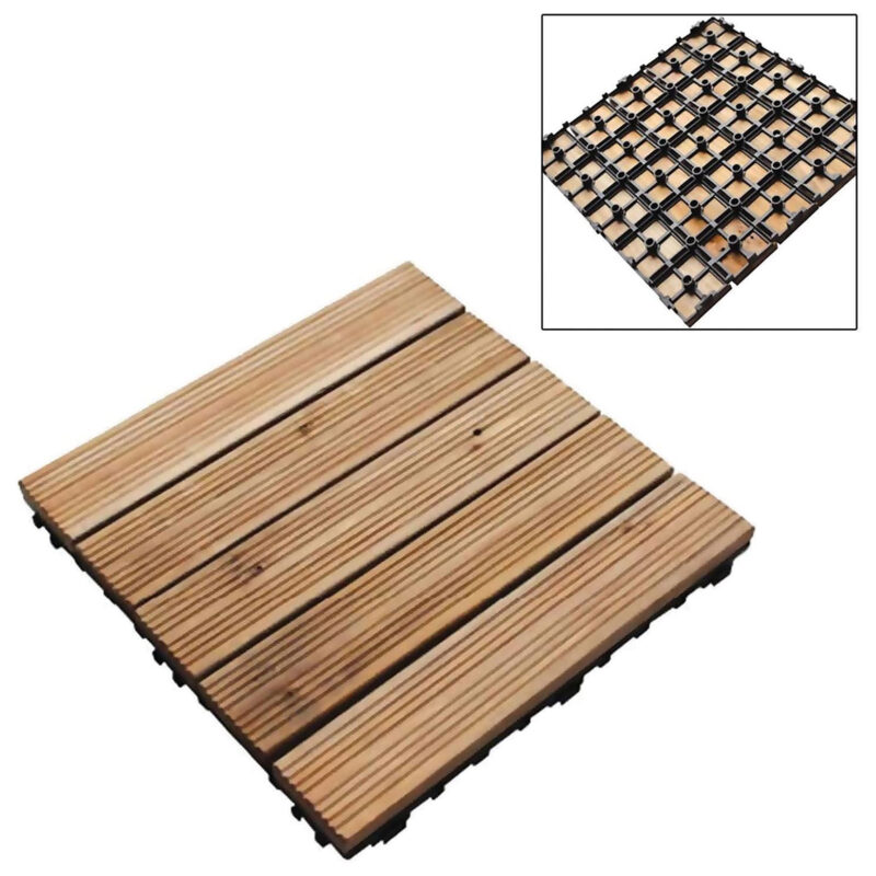 Interlocking Wooden Garden Decking Floor Tiles (30x30cm) - Outdoor Path Patio Paving
