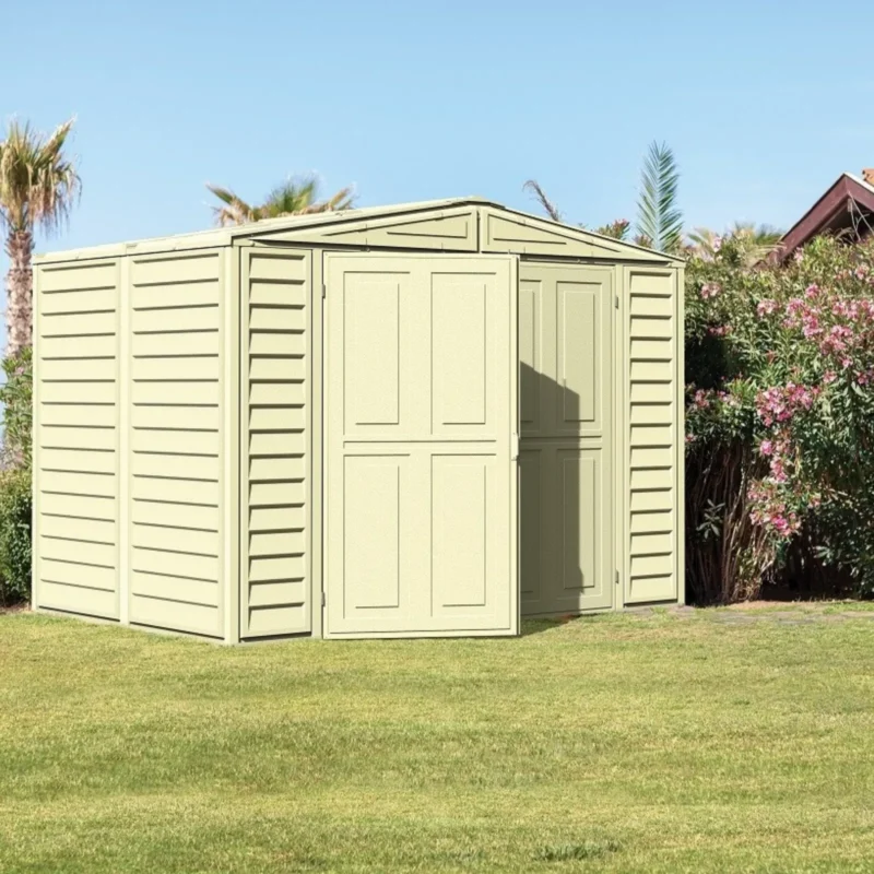 Saffron 8x8 Plastic Apex Vinyl Storage Shed & Foundation Kit