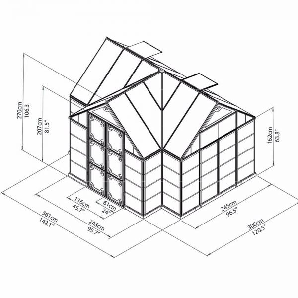 Victory Orangery Chalet 12 x 10 ft Garden Greenhouse - Pure Garden