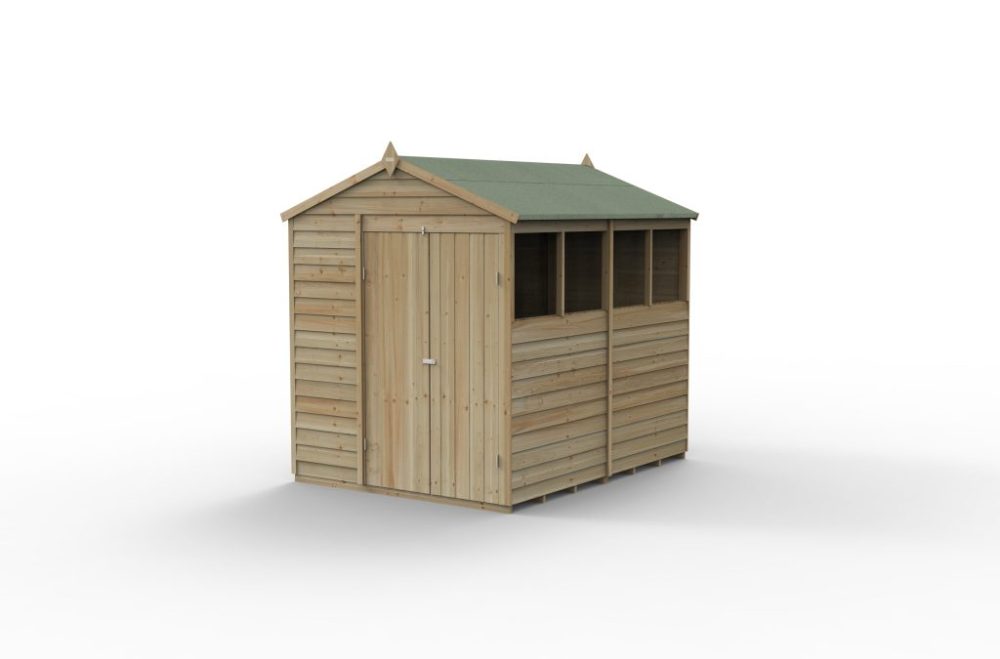 Forest 8 x 6 4Life Overlap Apex Garden Shed, Four Windows, Double Door - Image 2