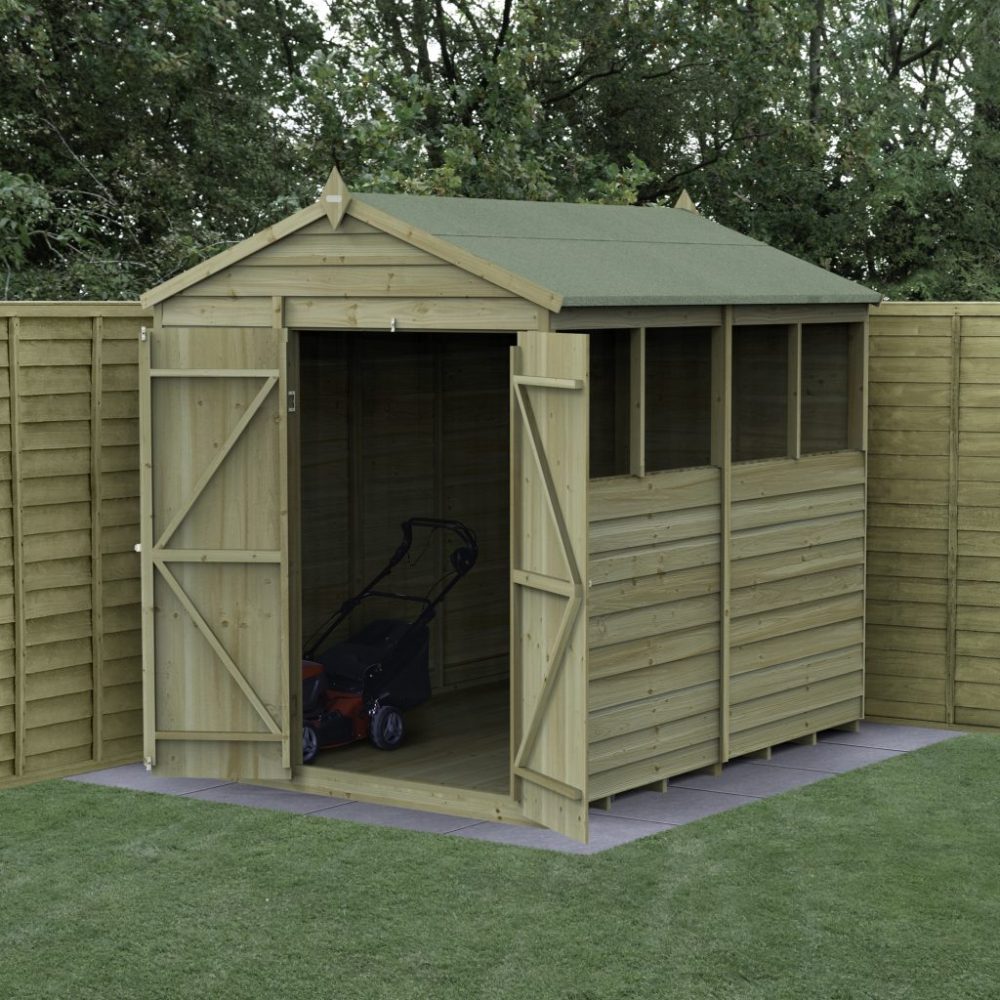 Forest 8 x 6 4Life Overlap Apex Garden Shed, Four Windows, Double Door