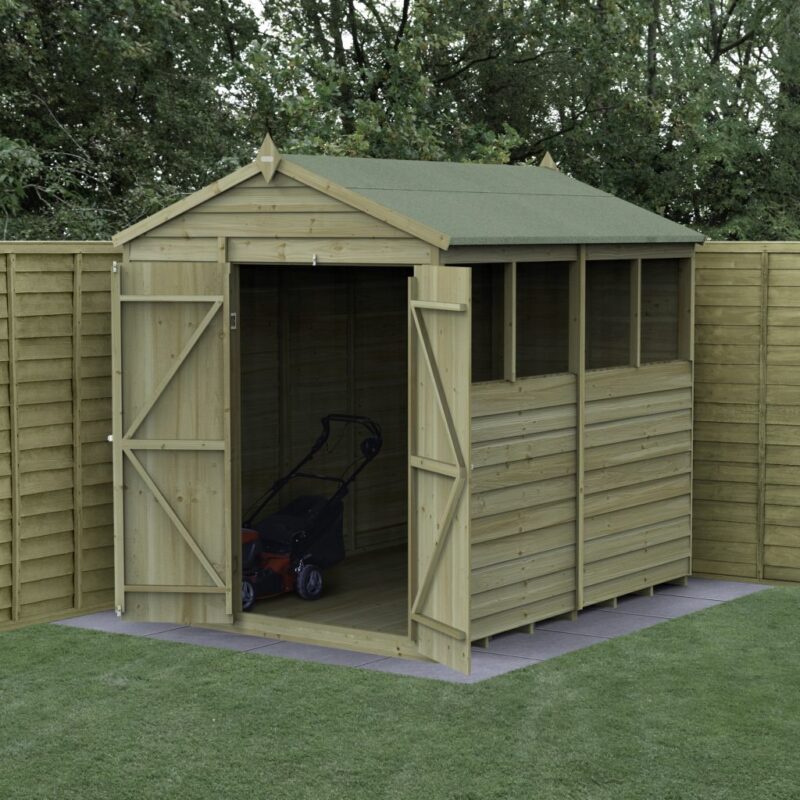 Forest 8 x 6 4Life Overlap Apex Garden Shed, Four Windows, Double Door