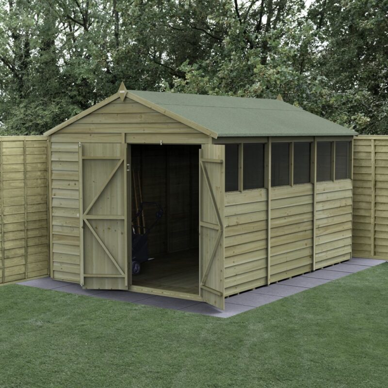 Forest 12 x 8 4Life Overlap Apex Garden Shed, Double Door