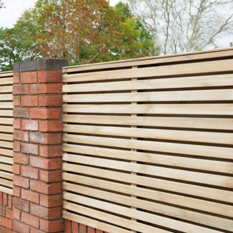 Forest Garden 1.8m x 1.2m Pressure Treated Contemporary Double Slatted Fence Panel