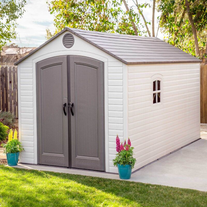 Lifetime Heavy Duty 8 x 15 Plastic Shed Including Floor - 60075 - HDPE Outdoor Garden Storage Unit