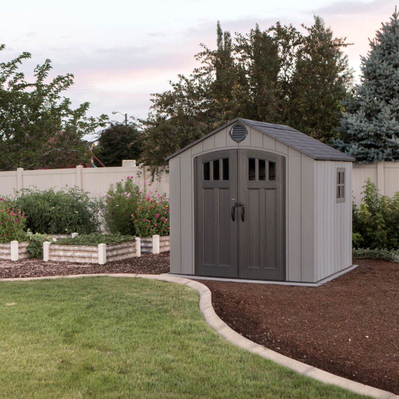 Lifetime 8 x 7.5 Wood Effect Plastic Shed - 60299U - Heavy Duty HDPE Outdoor Garden Storage