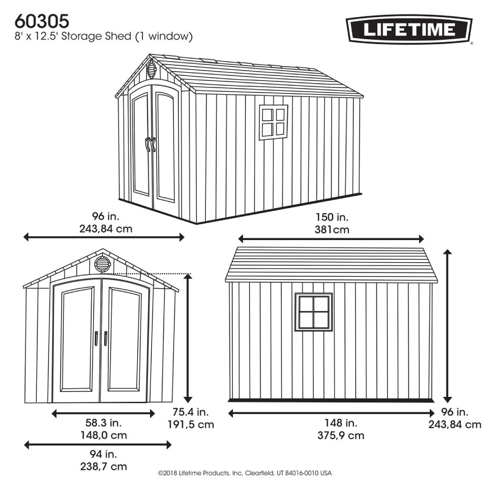 Lifetime 8 x 12.5 Wood Effect Garden Shed - 60305 - Heavy Duty Outdoor HDPE Durable Unit - Image 10