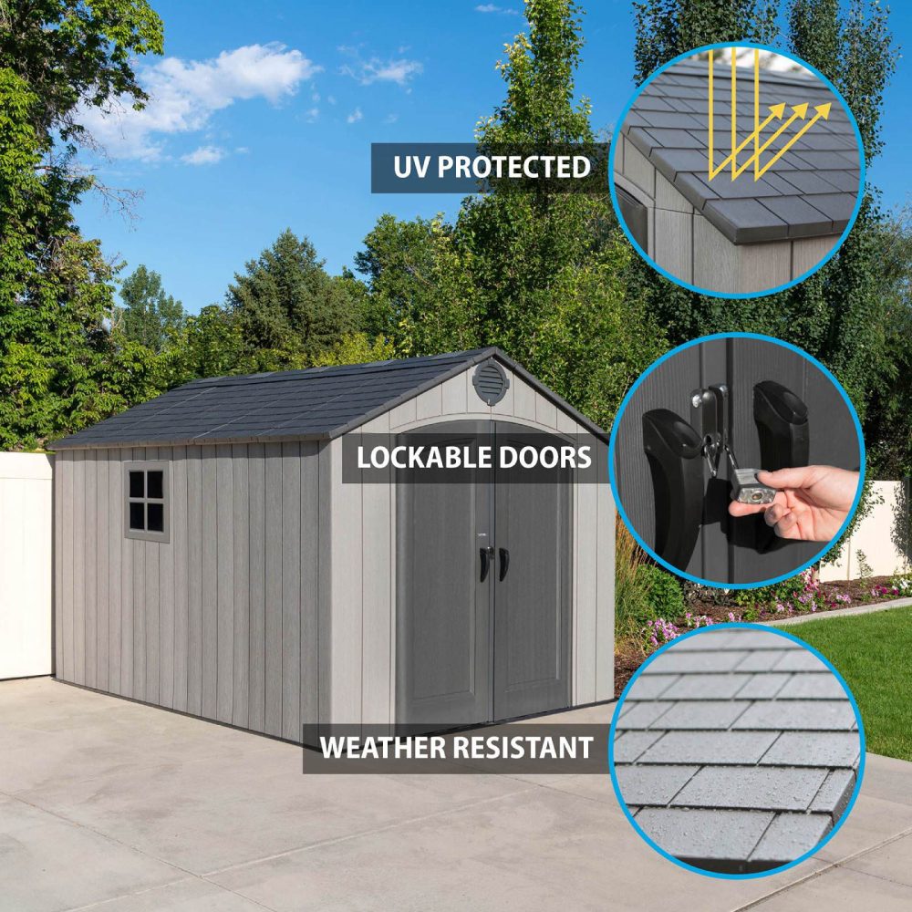 Lifetime 8 x 12.5 Wood Effect Garden Shed - 60305 - Heavy Duty Outdoor HDPE Durable Unit - Image 4