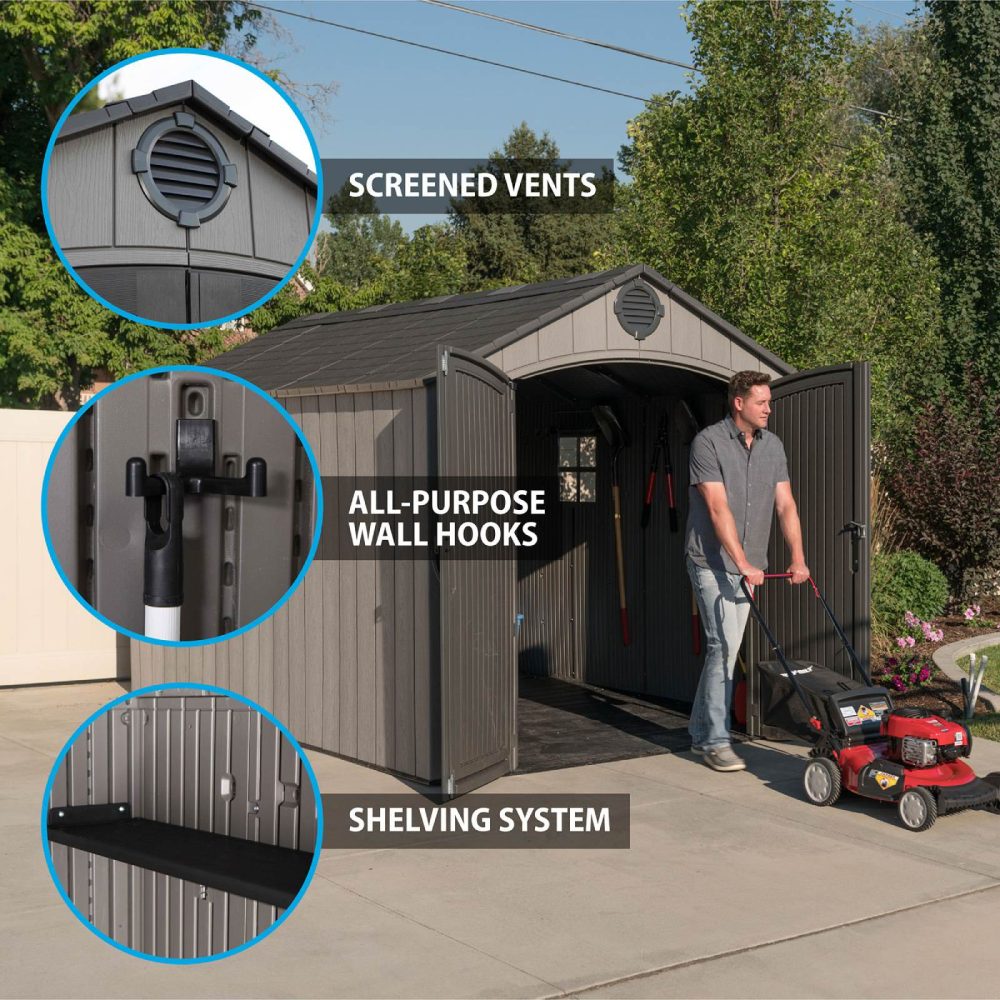 Lifetime 8 x 12.5 Wood Effect Garden Shed - 60305 - Heavy Duty Outdoor HDPE Durable Unit - Image 6