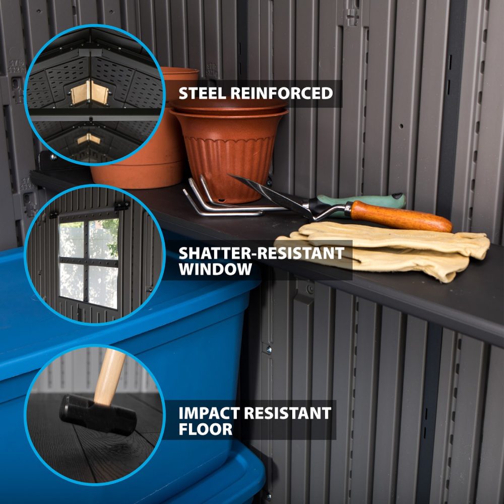 Lifetime 8 x 12.5 Wood Effect Garden Shed - 60305 - Heavy Duty Outdoor HDPE Durable Unit - Image 7