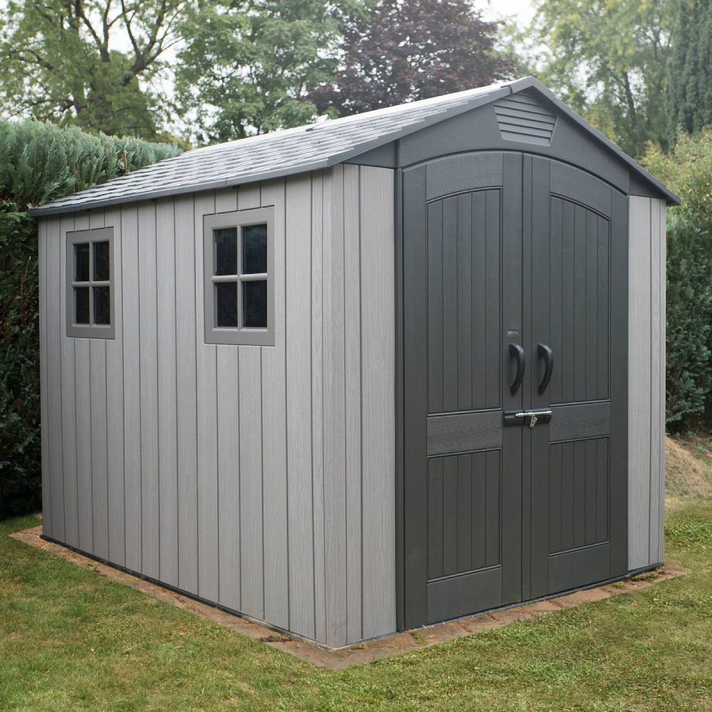 Lifetime 7 x 9.5 Wood Effect Garden Shed Including Floor - 60310 - Heavy Duty Outdoor HDPE Plastic Unit