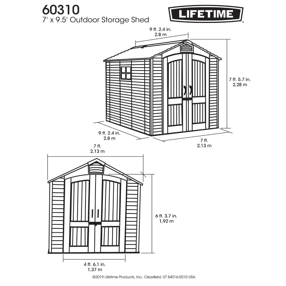 Lifetime 7 x 9.5 Wood Effect Garden Shed Including Floor - 60310 - Heavy Duty Outdoor HDPE Plastic Unit - Image 9