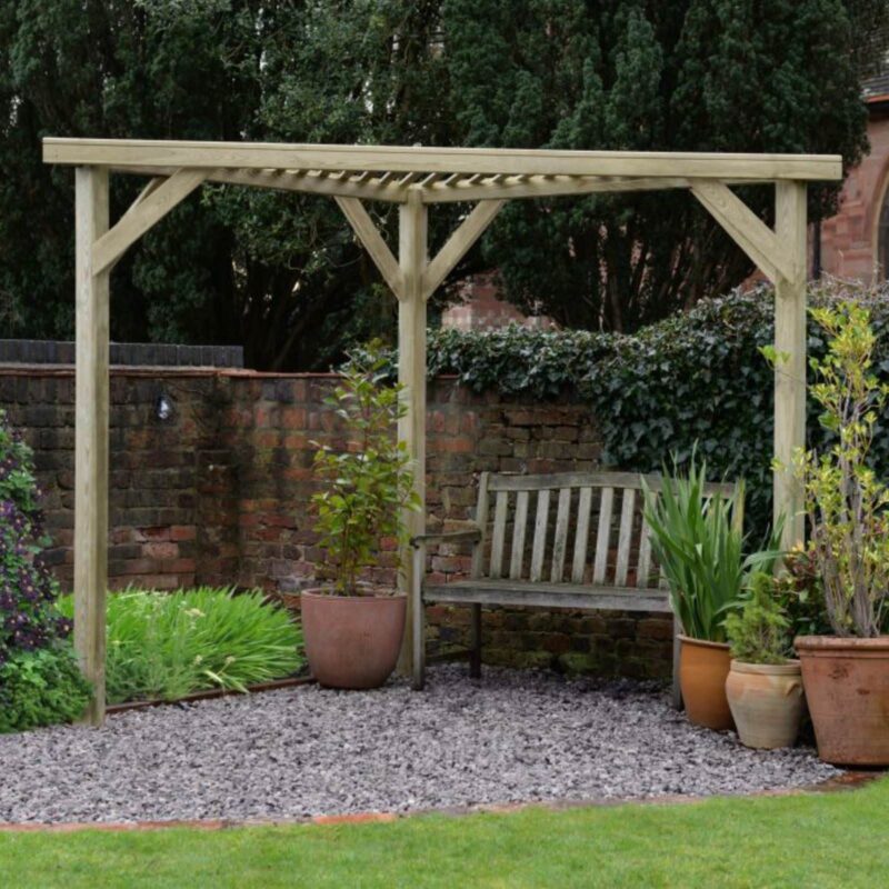 Wooden, Pressure Treated, Slatted Corner Pergola