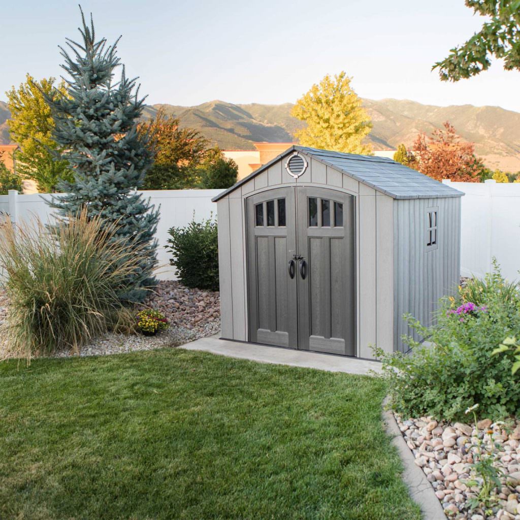 Lifetime 8ft x 10ft Wood Effect Garden Shed – Heavy Duty HDPE Outdoor ...