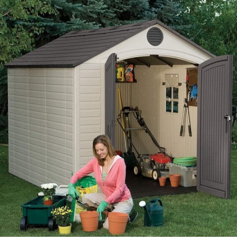 Lifetime 8ft x 10ft Wood Effect Garden Shed - 6405 - Heavy Duty Outdoor HDPE Plastic Unit