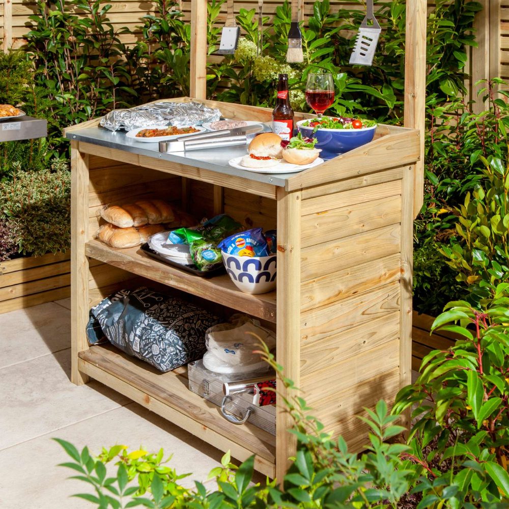 Wooden Garden Barbecue BBQ Servery Table Outdoor Dining Unit - Image 2