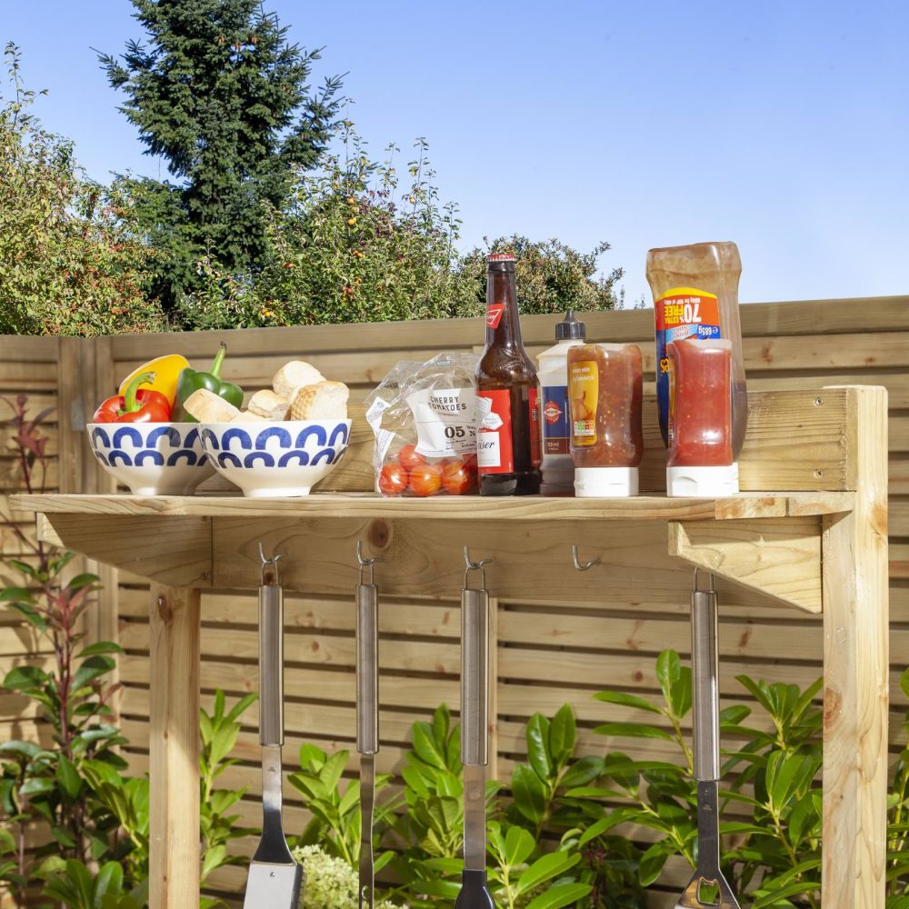 Wooden Garden Barbecue BBQ Servery Table Outdoor Dining Unit - Image 3