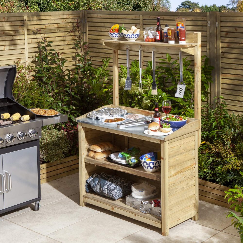 Wooden Garden Barbecue BBQ Servery Table Outdoor Dining Unit