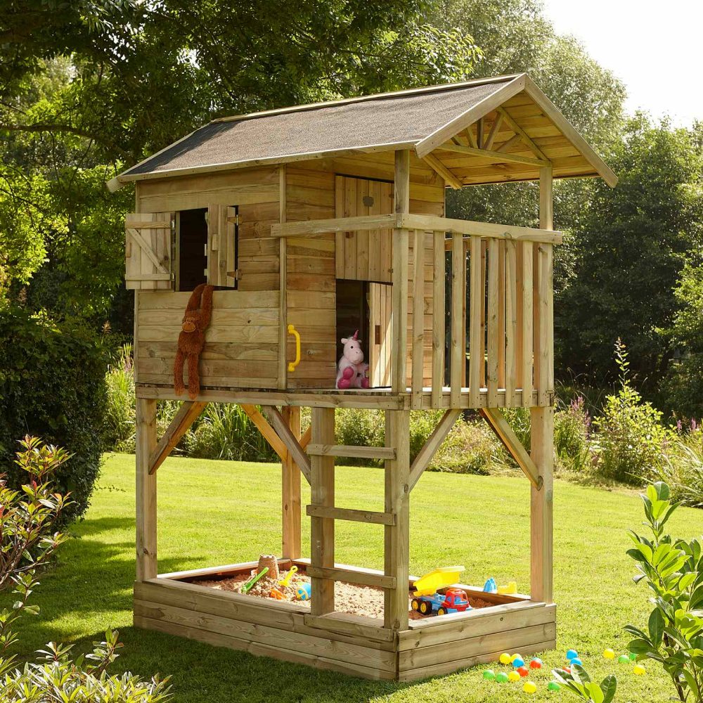 Children's Wooden Beach Hut Garden Playhouse & Outdoor Sandpit