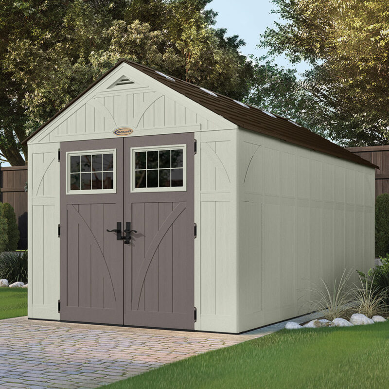 Suncast Tremont 8ft x 16ft Plastic Resin Garden Shed - Extra Large Premium Outdoor Apex Storage