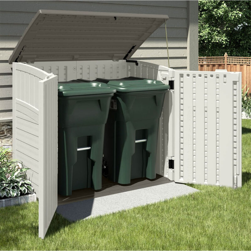 Suncast Kensington Plastic Resin Outdoor Wheelie Bin Store - Garden Equipment Storage Shed