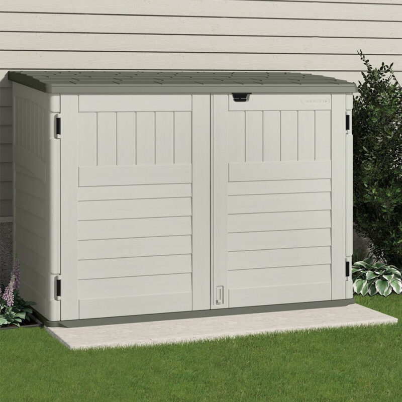 Suncast Kensington Plastic Resin Outdoor Garden Storage Box - Cushion Bike Wheelie Bin Tool Storage