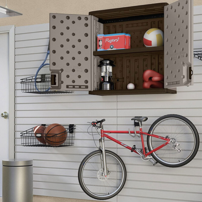 Suncast Garage Wall Cabinet in Grey - Storage Solution with Double Doors / One Shelf
