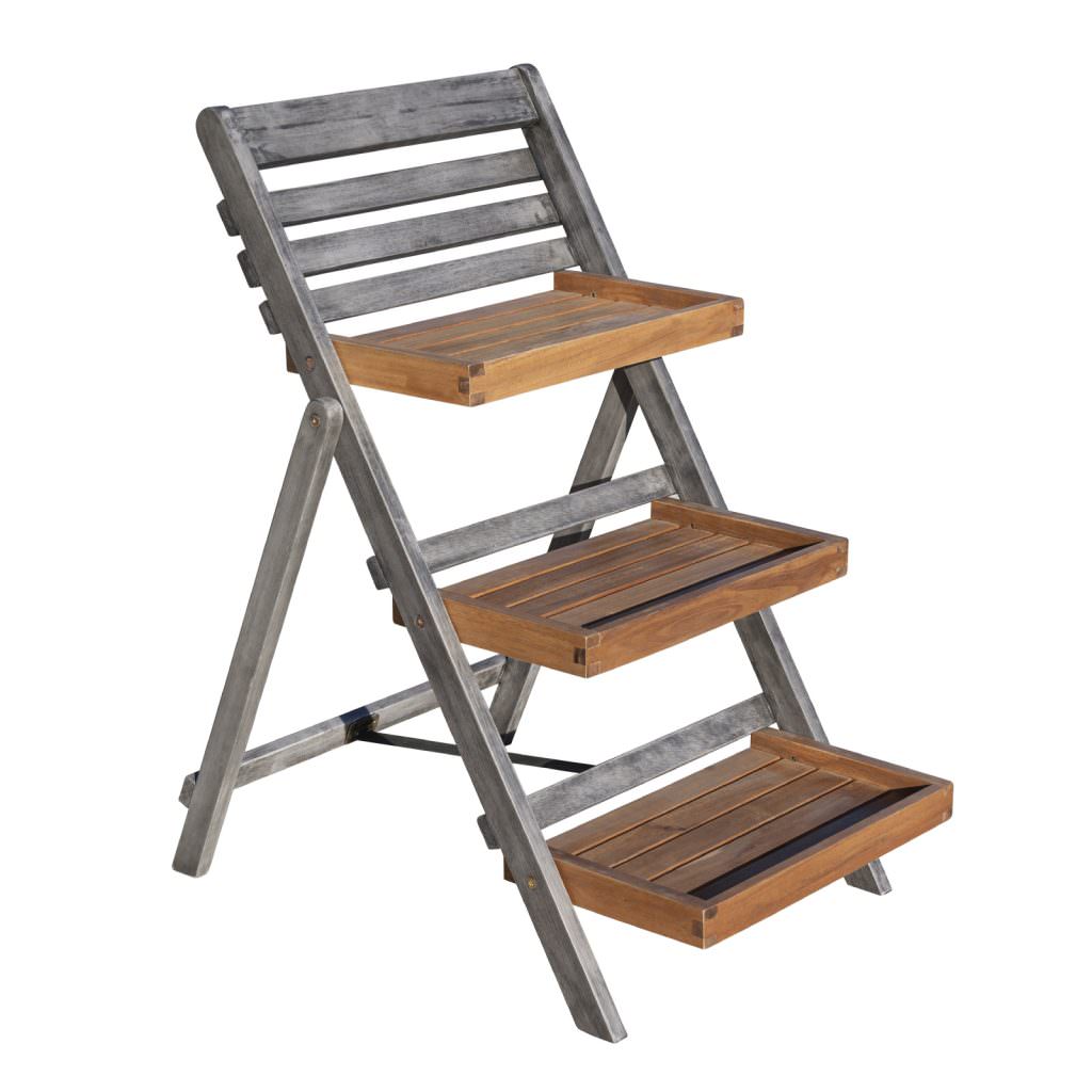 Alderley Small Hardwood Garden Plant Ladder - Outdoor Grey Wooden Plant Shelves