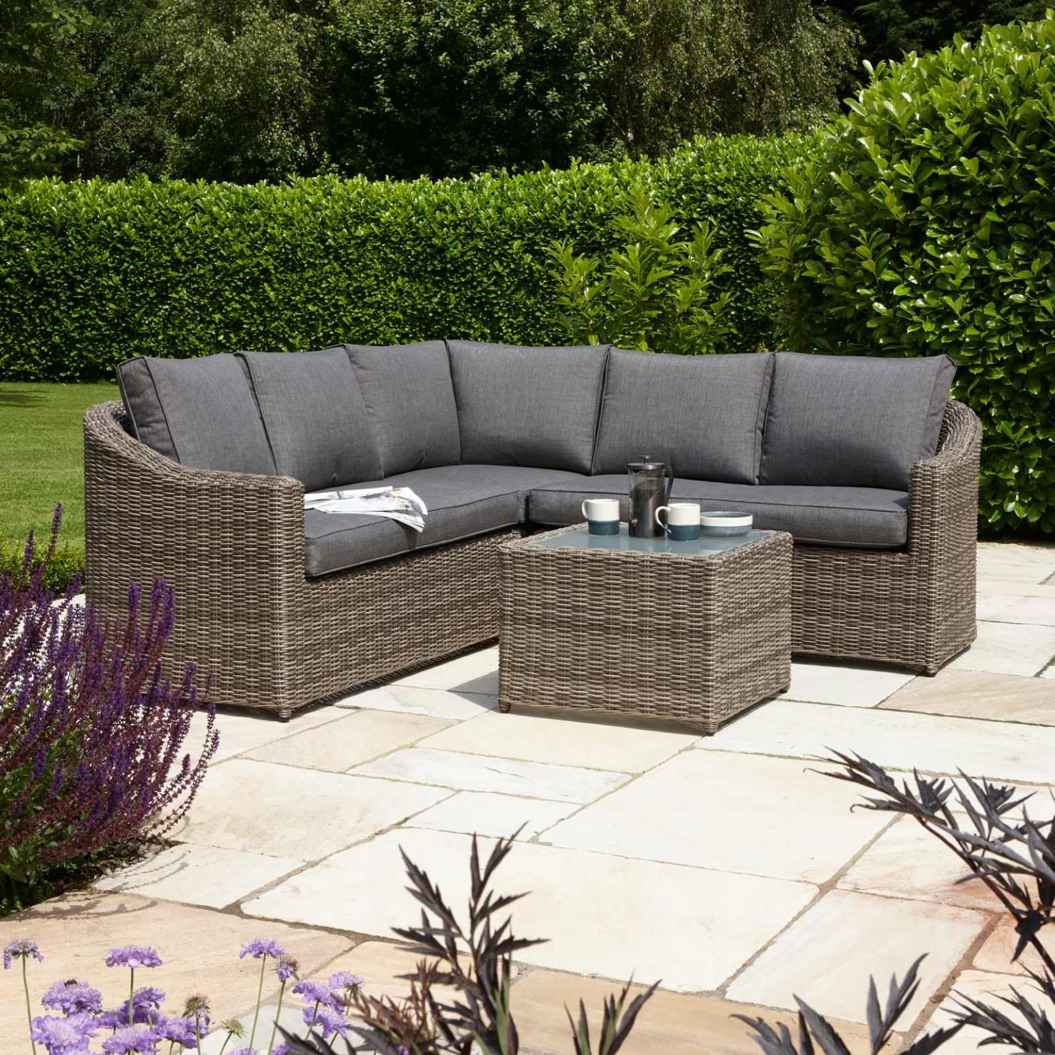 Bunbury Corner Set Natural Weave Outdoor Sofa & Table Garden Furniture ...