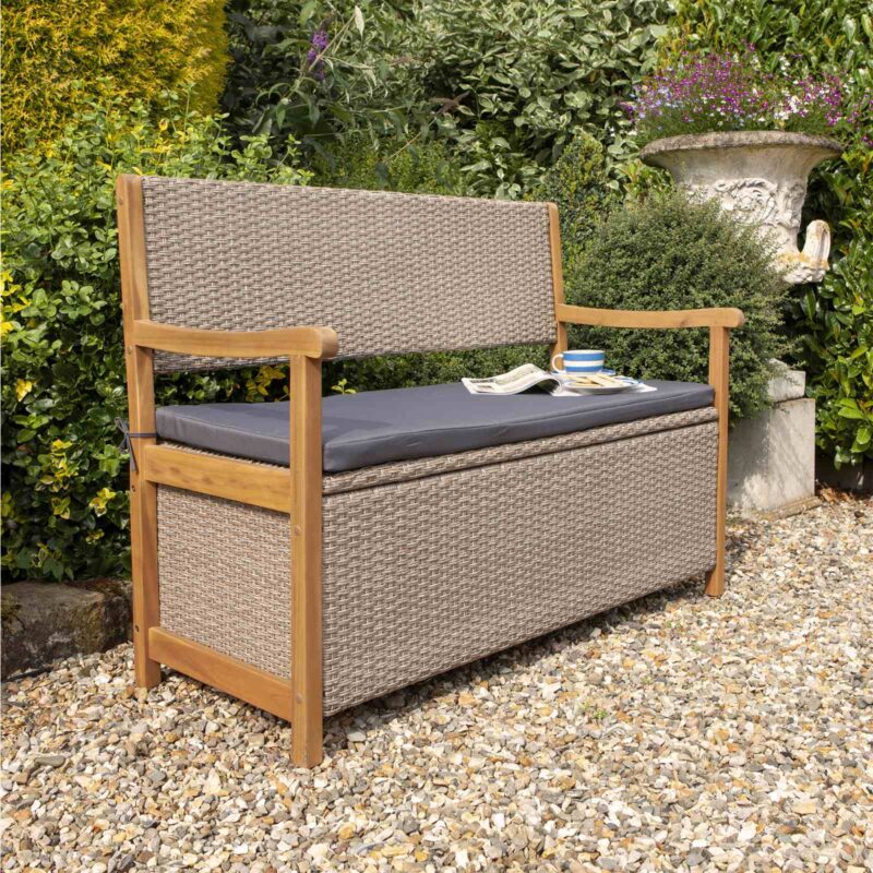 Alderley Rattan Storage Bench - Natural Outdoor Garden Patio Seating