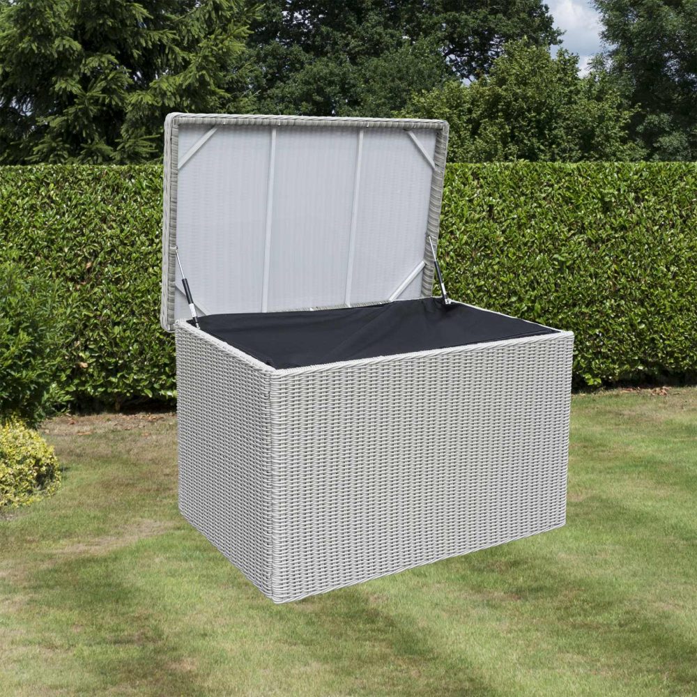 Prestbury Cushion Box Putty Grey Outdoor Garden Heavy Duty Wicker Storage Unit