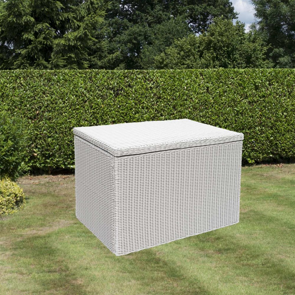 Prestbury Cushion Box Putty Grey Outdoor Garden Heavy Duty Wicker Storage Unit - Image 2