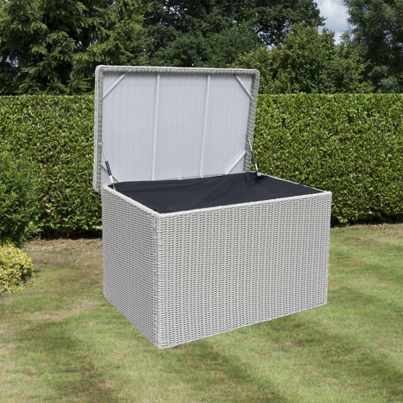 Prestbury Cushion Box Putty Grey Outdoor Garden Heavy Duty Wicker Storage Unit