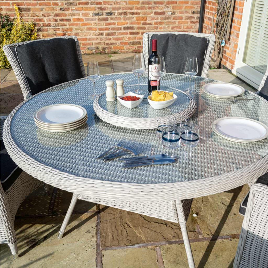 Prestbury 6 Seater Dining Set Putty Grey Outdoor Luxury Garden Patio Furniture - Image 3